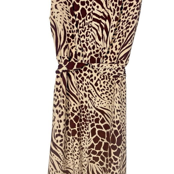 Ann Taylor Dress Size 12 Mixed Animal Print Tie Wrap Waist Midi Career Tailored - Picture 6 of 12